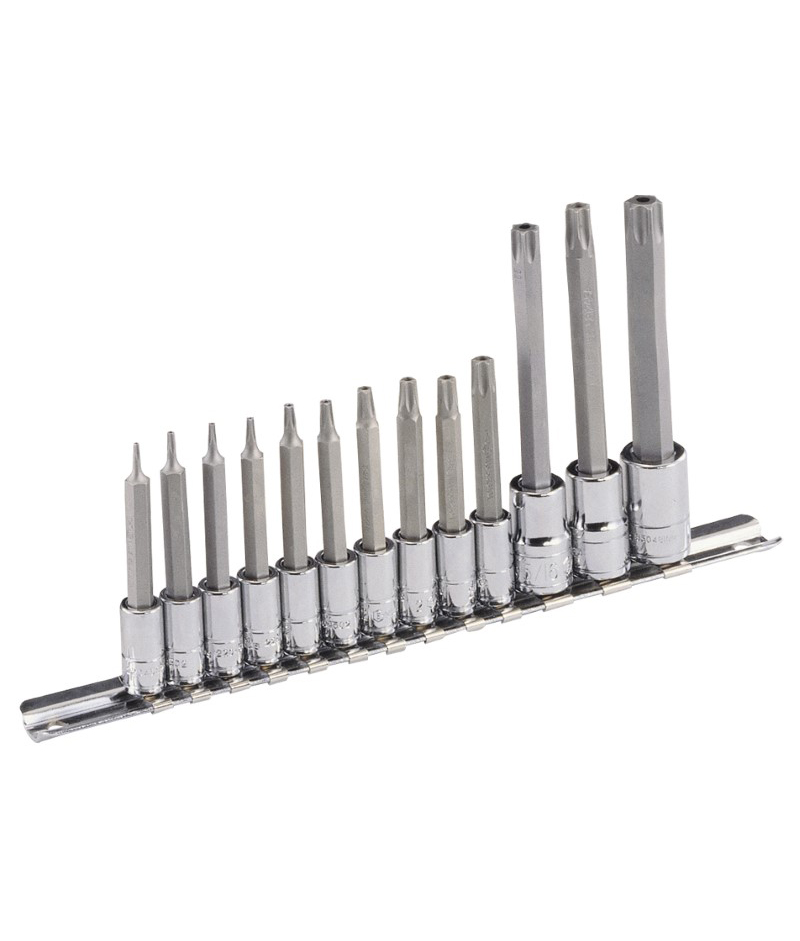 13 Piece 1/4″ & 3/8″ Dr. Tamperproof Star Bit Socket Set (Long)
