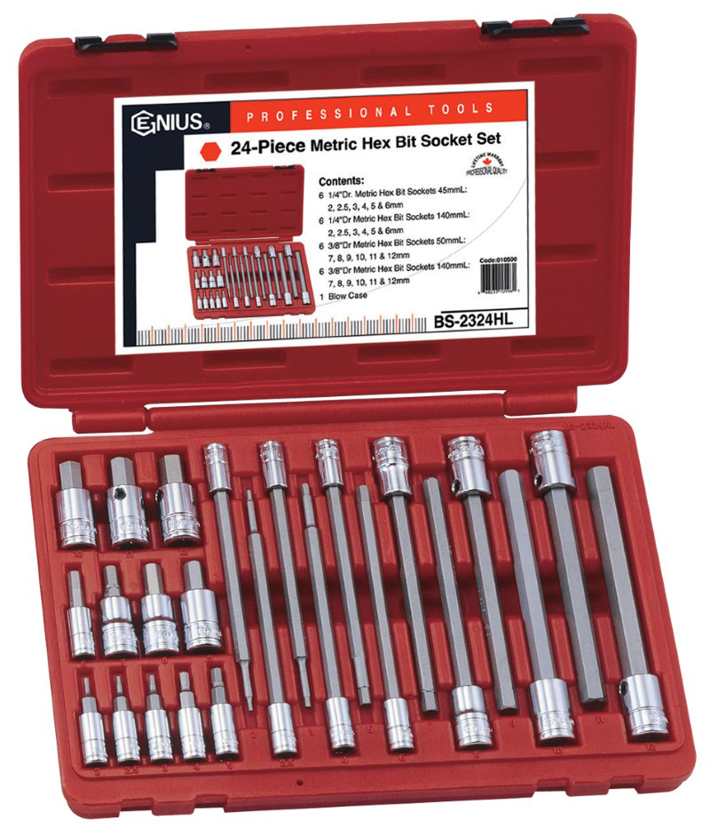 24 Piece 1/4″ & 3/8″ Dr. Metric Hex Bit Socket Set