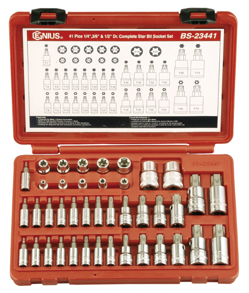 41 Piece 1/4″, 3/8″ & 1/2″ Dr. Complete Star Bit Socket Set