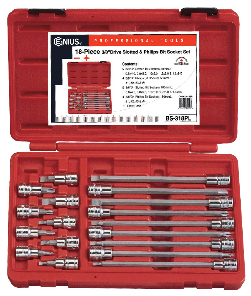 18 Piece 3/8″ Dr. Slotted & Philips Bit Socket Set