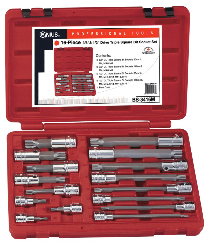 16 Piece 3/8″ & 1/2″ Dr. Triple Square Bit Socket Set