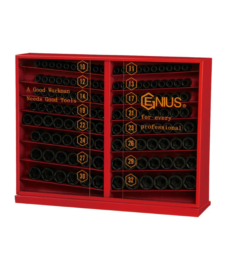 131 Piece 1/2″ Dr. Metric Deep Impact Socket Display Cr-Mo