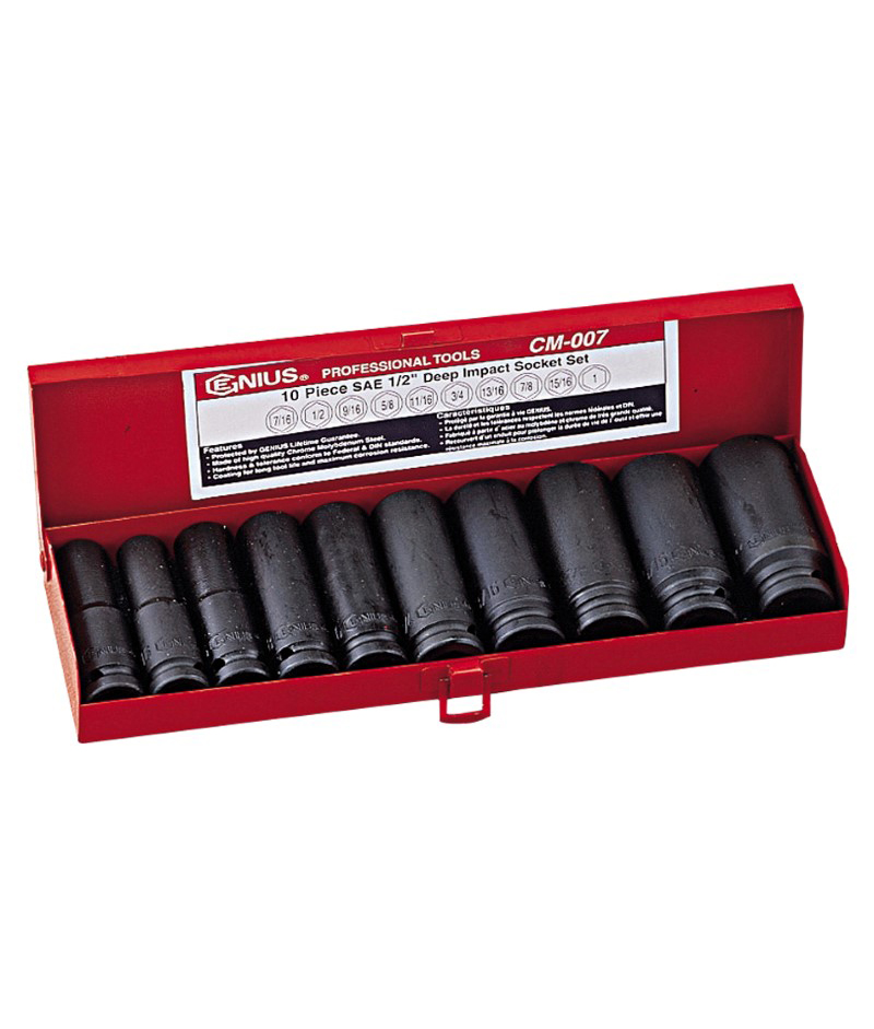 10 Piece 1/2″ Dr. SAE Deep Impact Socket Set Cr-Mo