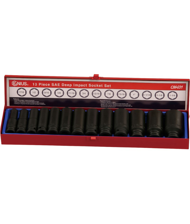 13 Piece 1/2″ Dr. SAE Deep Impact Socket Set Cr-Mo