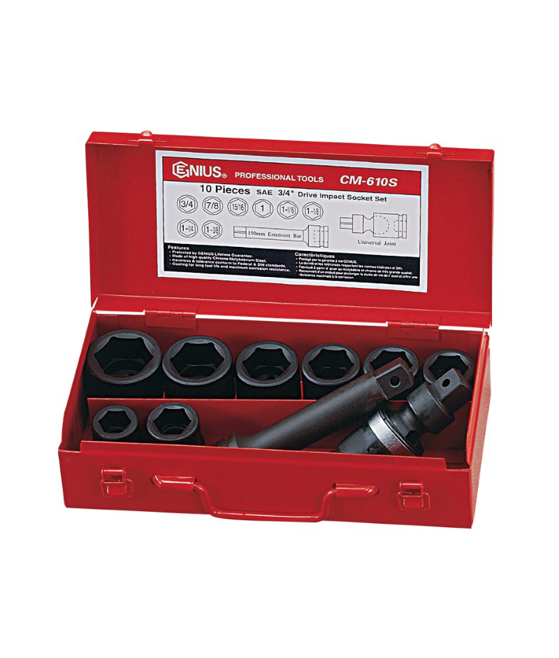 10 Piece 3/4″ Dr. SAE Impact Socket Set Cr-Mo