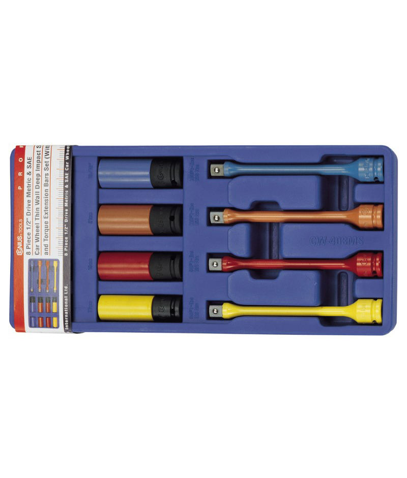 8 Piece 1/2″ Dr. Metric & SAE Car Wheel COLOUR MATCHÂ® Set