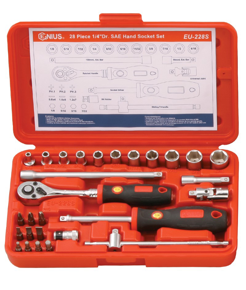 28 Piece 1/4″ Dr. SAE Hand Socket & Bit Set