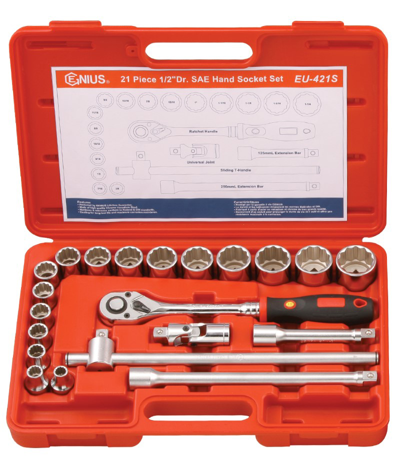 21 Piece 1/2″ Dr. 12 pt. SAE Hand Socket Set
