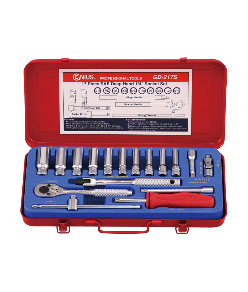 17 Piece 1/4″ Dr. SAE Deep Hand Socket Set