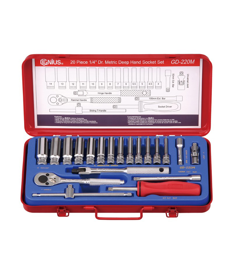 20 Piece 1/4″ Dr. Metric Deep Hand Socket Set