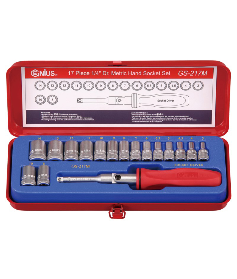 17 Piece 1/4″ Dr. Metric Hand Socket Set (6 pt. & 8 pt.)
