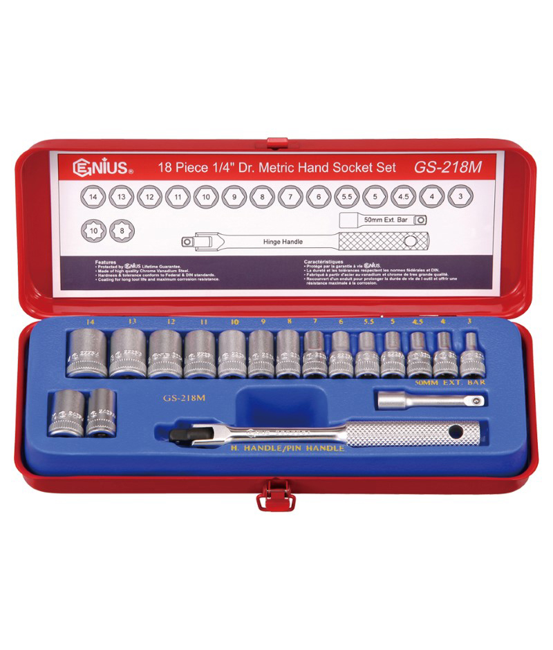 18 Piece 1/4″ Dr. Metric Hand Socket Set (6 pt. & 8 pt.)