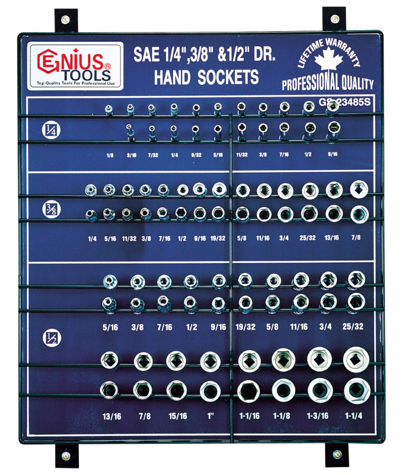 85 Piece 1/4″, 3/8″ & 1/2″ Dr. SAE Hand Socket Display Board