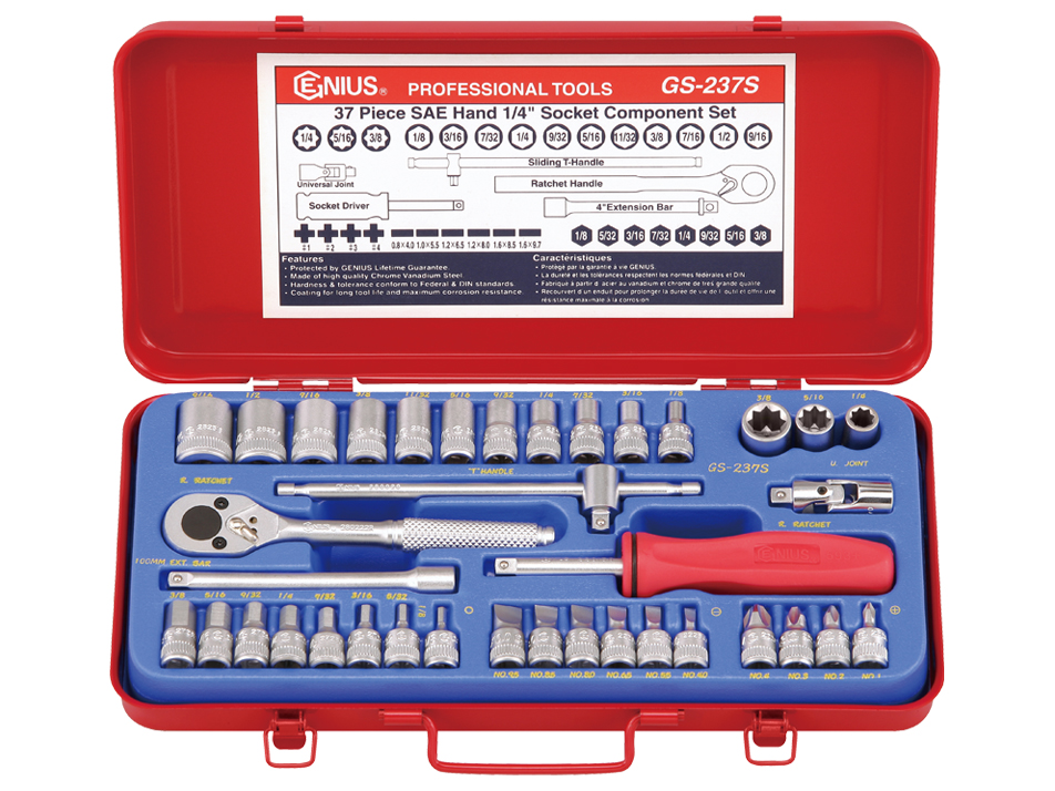 37 Piece 1/4″ Dr. SAE Hand Socket Component Set (6 pt. & 8 pt.)