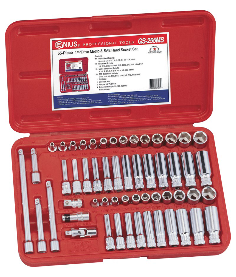 55 Piece 1/4″ Dr. Metric & SAE Deep Hand Socket Set