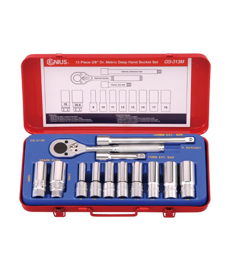13 Piece 3/8″ Dr. Metric Deep Hand Socket Set