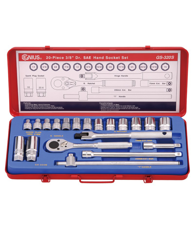 20 Piece 3/8″ Dr. SAE Hand Socket Set