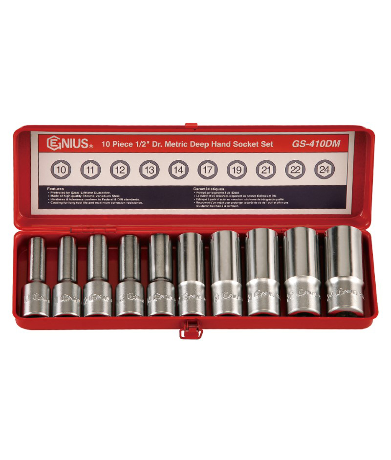 10 Piece 1/2″ Dr. Metric Deep Hand Socket Set