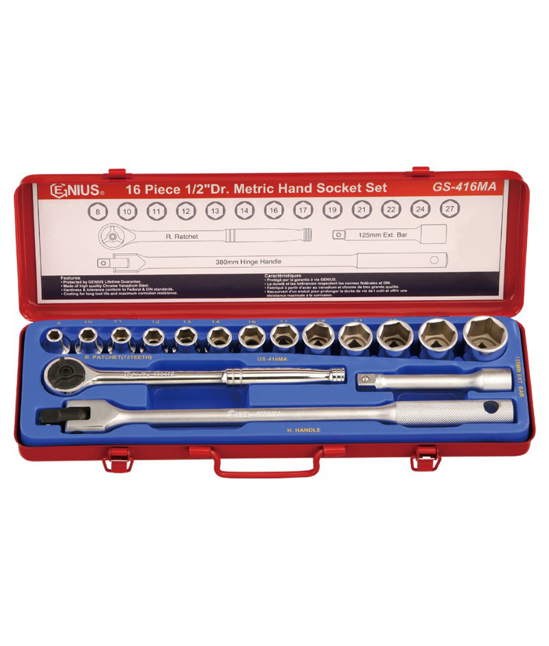 16 Piece 1/2″ Dr. Metric Hand Socket Set