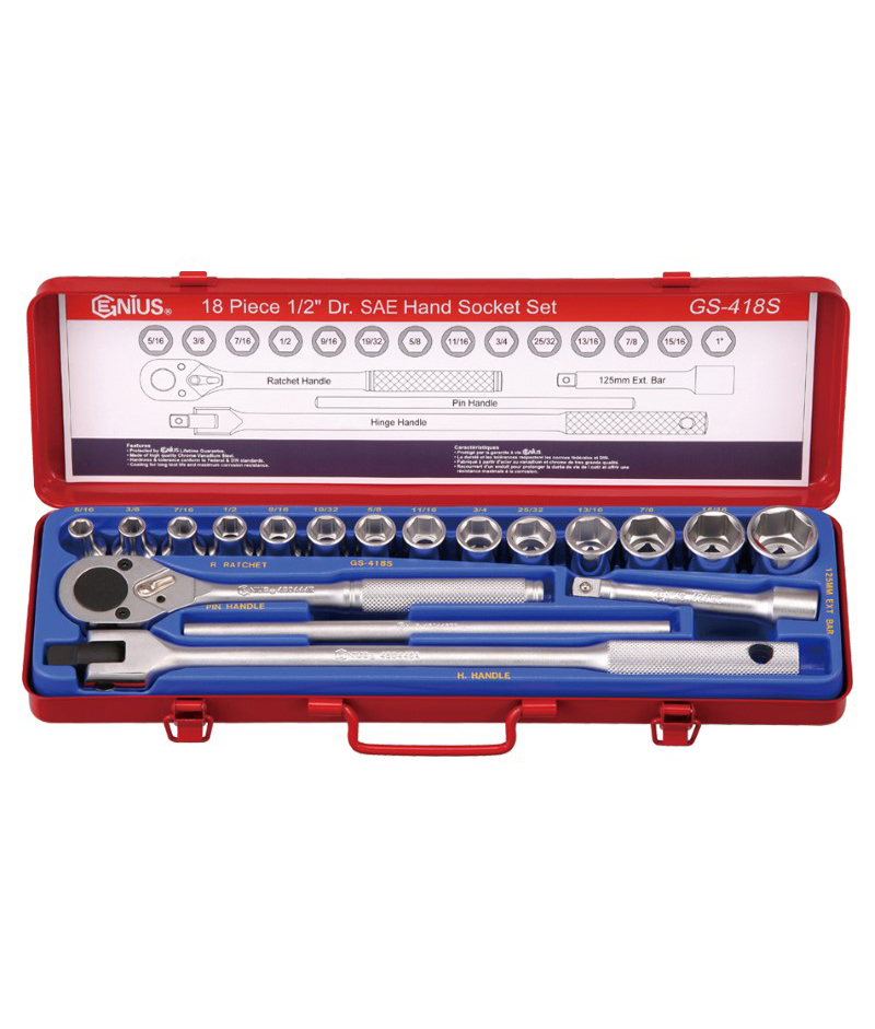 18 Piece 1/2″ Dr. SAE Hand Socket Set