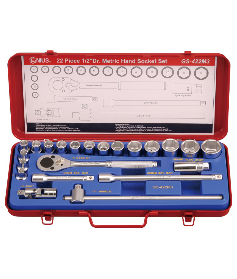 22 Piece 1/2″ Dr. Metric Hand Socket Set
