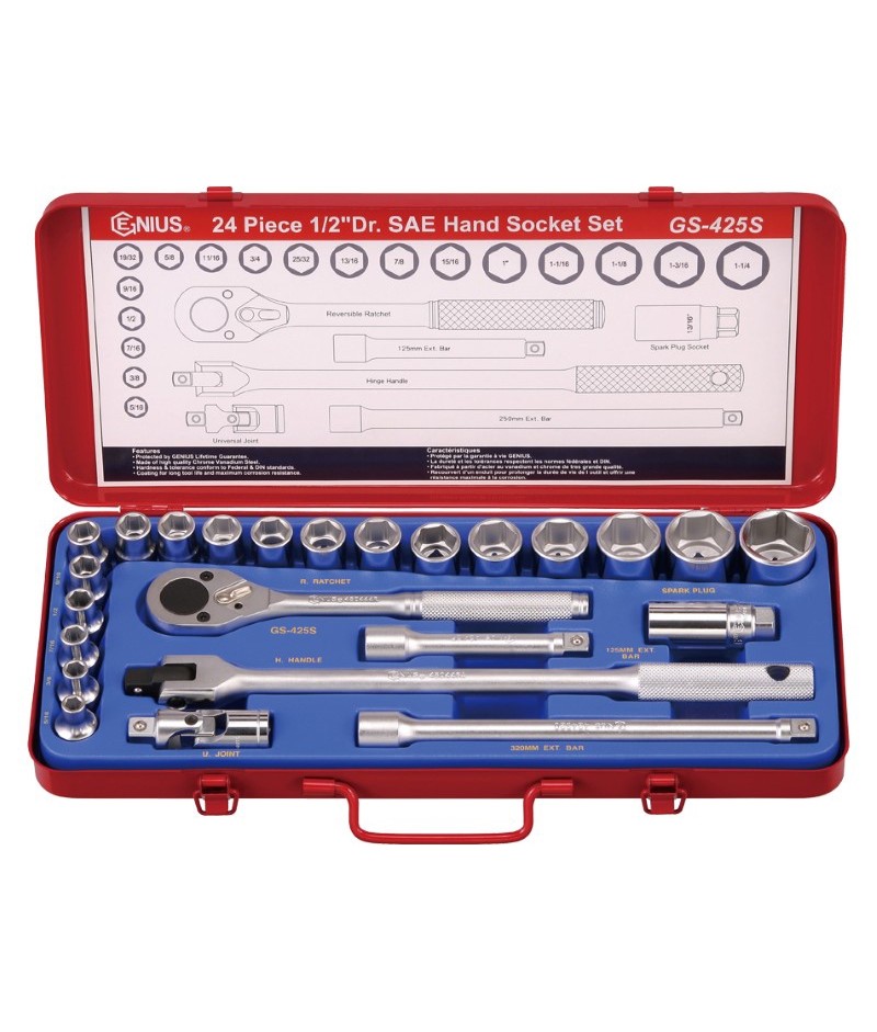 24 Piece 1/2″ Dr. SAE Hand Socket Set
