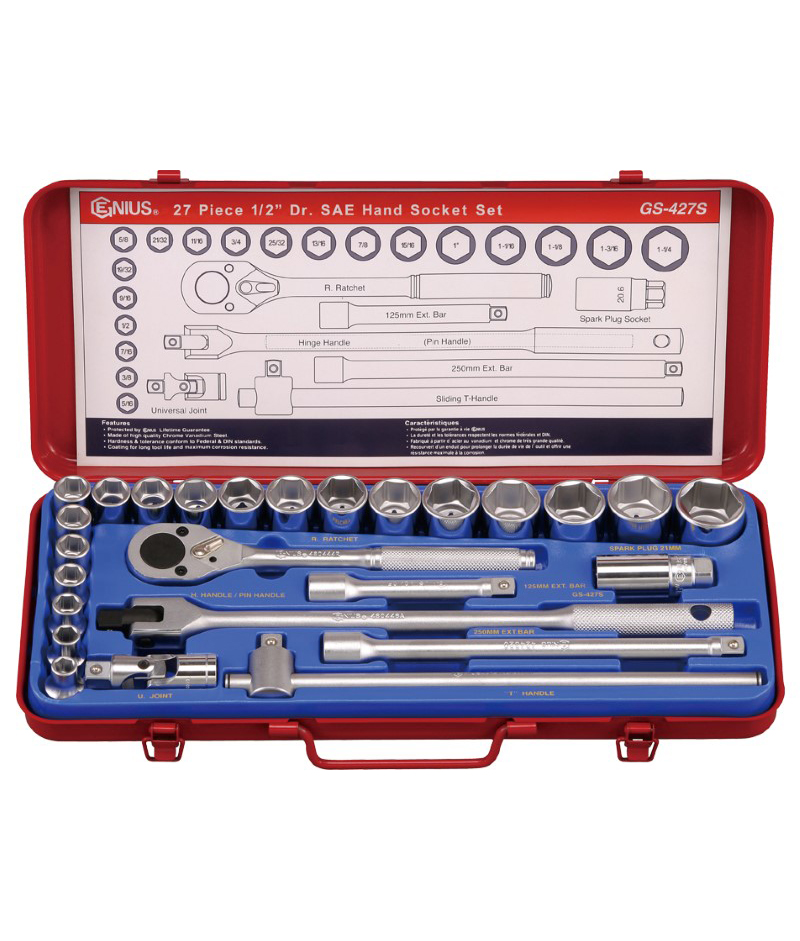 27 Piece 1/2″ Dr. SAE Hand Socket Set