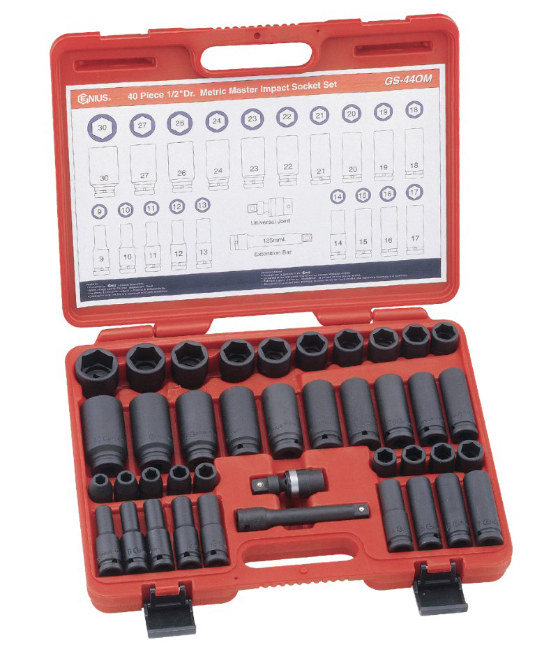 40 Piece 1/2″ Dr. Metric Master Impact Socket Set Cr-Mo