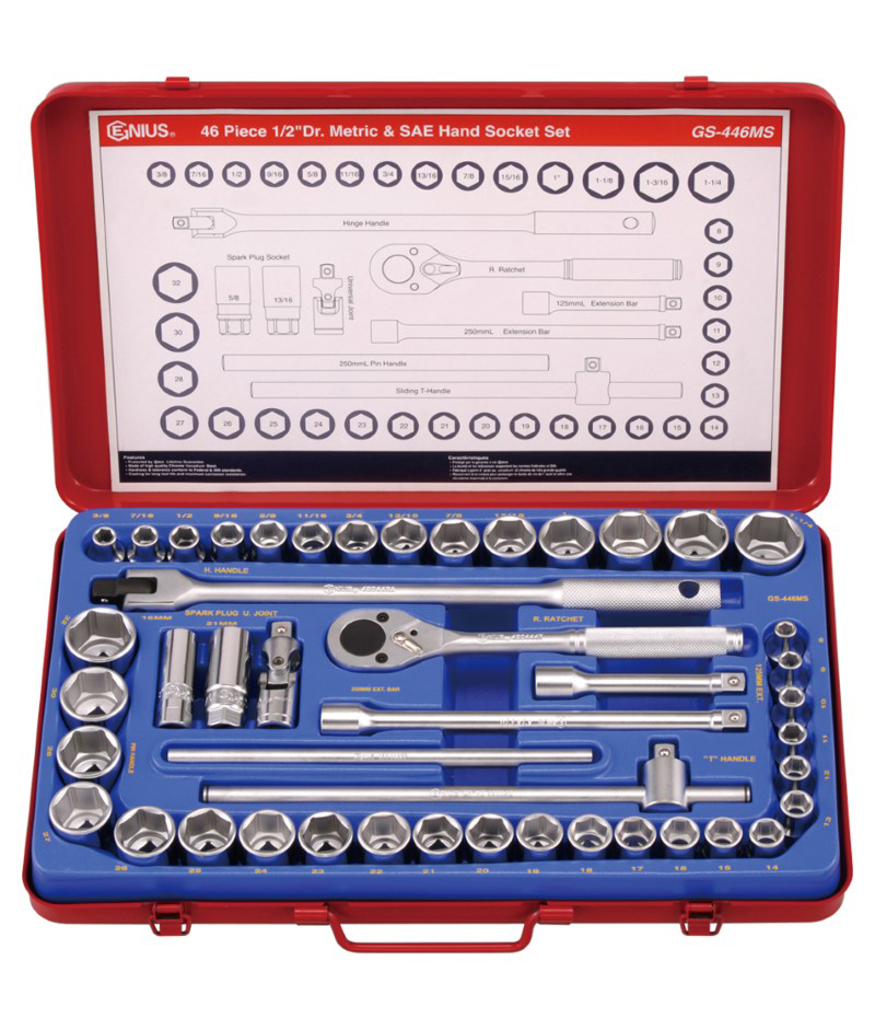46 Piece 1/2″ Dr. Metric & SAE Hand Socket Set