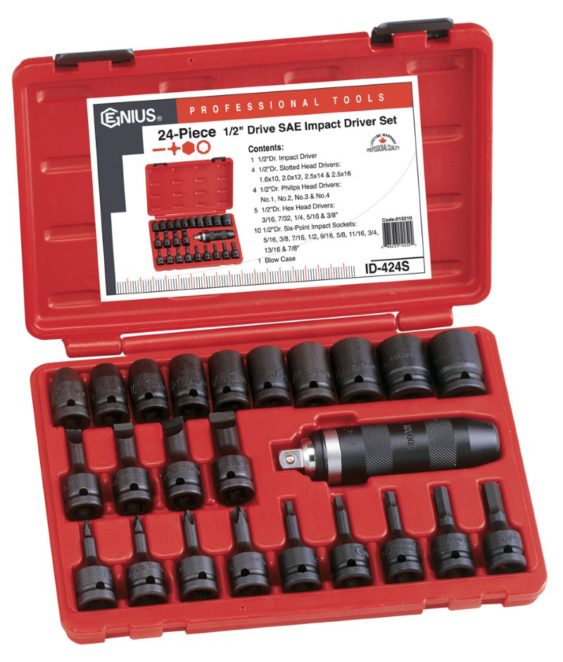 24 Piece 1/2″ Dr. SAE Impact Driver Set Cr-Mo