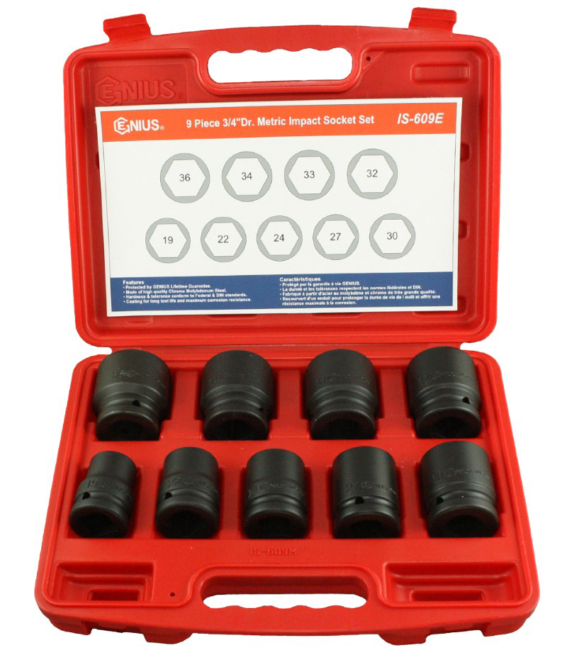 9 Piece 3/4″ Dr. Metric Impact Socket Set Cr-Mo