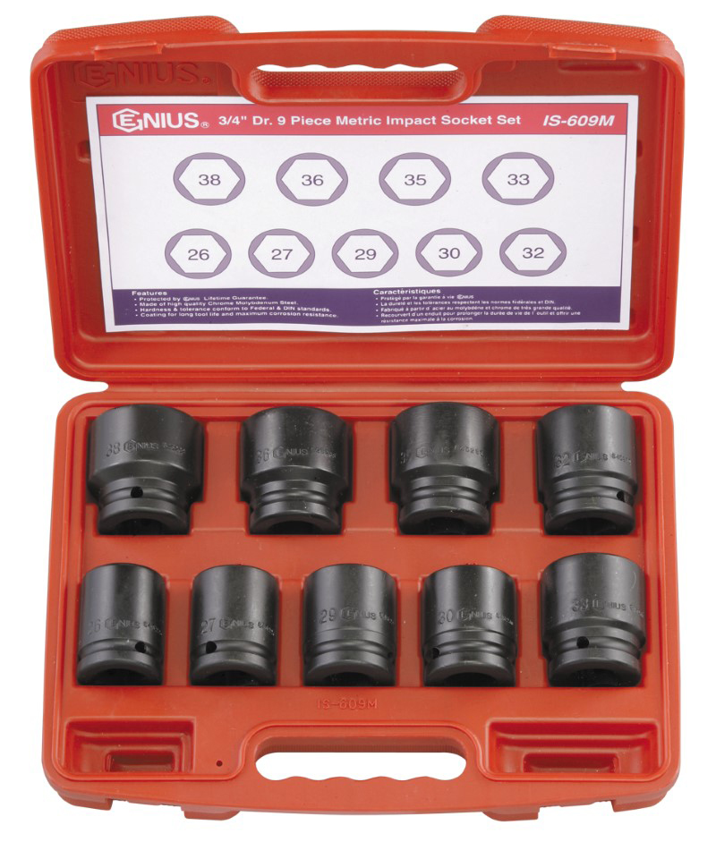 9 Piece 3/4″ Dr. Metric Impact Socket Set Cr-Mo