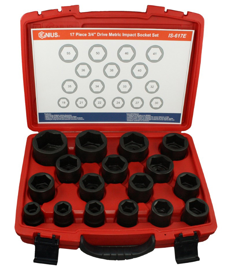 17 Piece 3/4″ Dr. Metric Impact Socket Set Cr-Mo