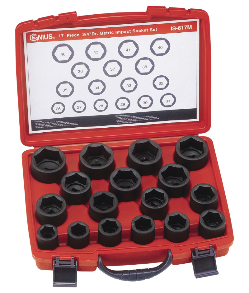 17 Piece 3/4″ Dr. Metric Impact Socket Set Cr-Mo