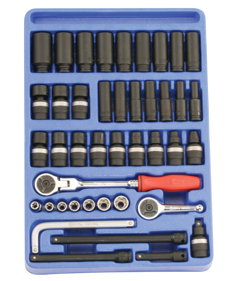 42 Piece 3/8″ Dr. Metric Impact Socket, Swivel Socket & Accessory Set Cr-V
