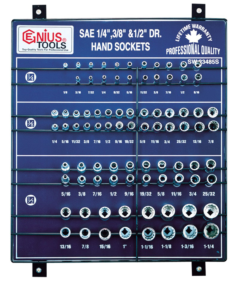 85 Piece 1/4″, 3/8″ & 1/2″ Dr. SAE Hand Socket Display Board