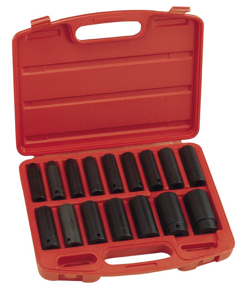 16 Piece 1/2″ Dr. Metric Deep Impact Socket Set Cr-V