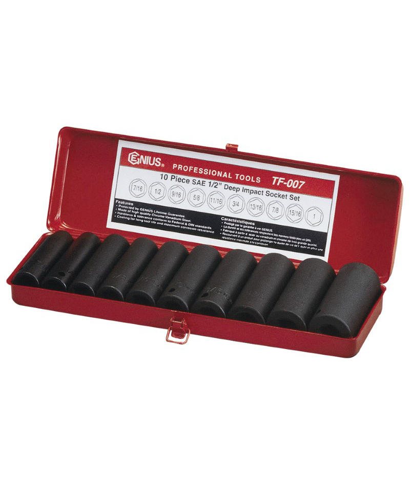 10 Piece 1/2″ Dr. Metric Deep Impact Socket Set Cr-V