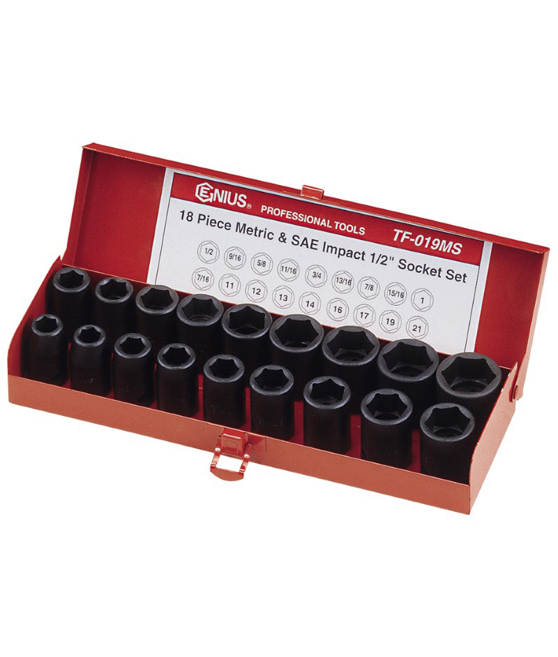 18 Piece 1/2″ Dr. Metric & SAE Impact Socket Set Cr-V