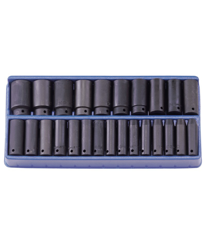25 Piece 1/2″ Dr. Metric Deep Impact Socket Set Cr-V