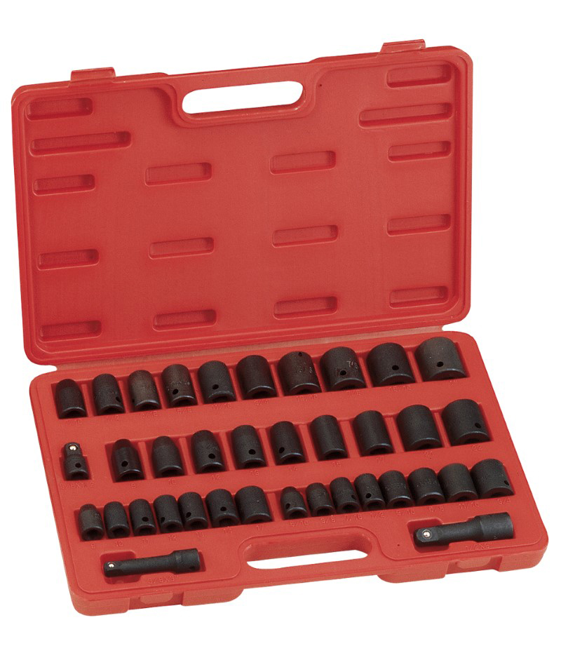 37 Piece 3/8″ & 1/2″ Dr. Metric & SAE Impact Socket Set Cr-V