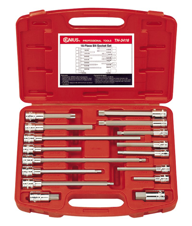16 Piece Â 3/8″ & 1/2″ Dr. Auto Repair Bit Socket Set