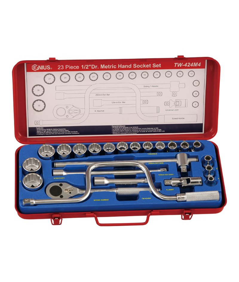 23 Piece 1/2″ Dr. 12 pt. Metric Hand Socket Set