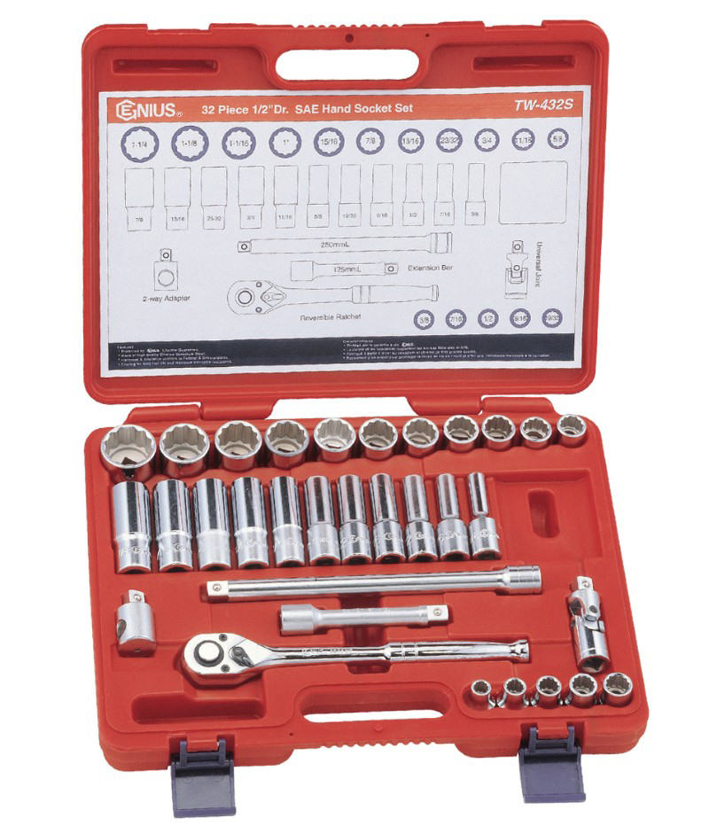 32 Piece 1/2″ Dr. 12 pt. SAE Deep Hand Socket Set